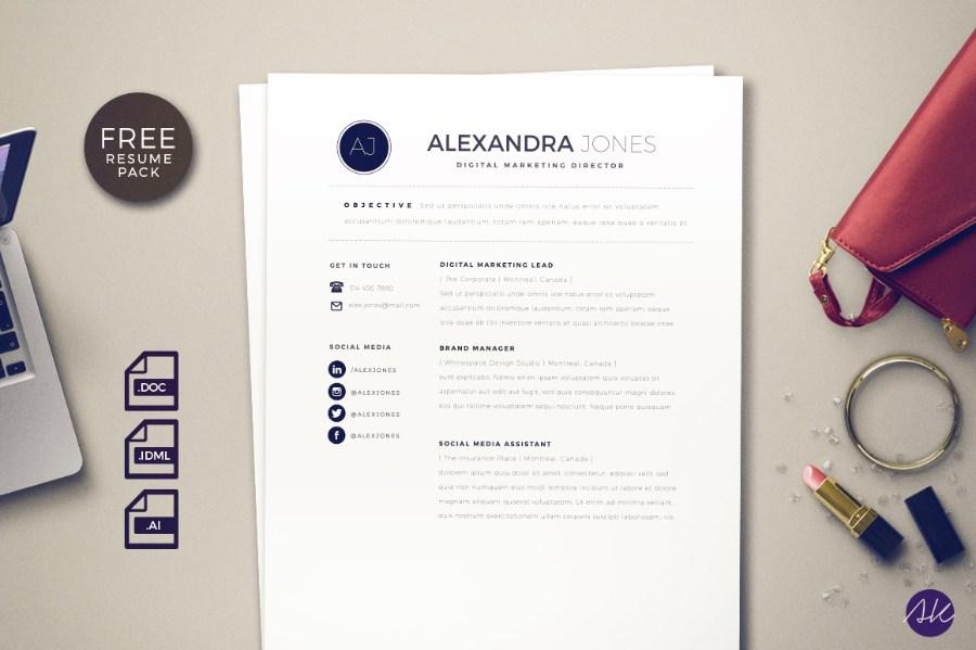 Free Clean Styled Resume Pack Sample for Microsoft Word, Illustrator